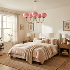 Colored Glass Globe Chandelier in Copper or Chrome — view 7