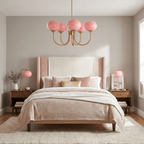 Colored Glass Globe Chandelier in Copper or Chrome — view 9