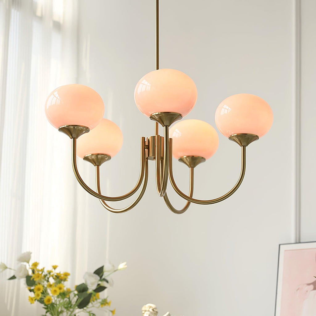 Colored Glass Globe Chandelier in Copper or Chrome — view 31