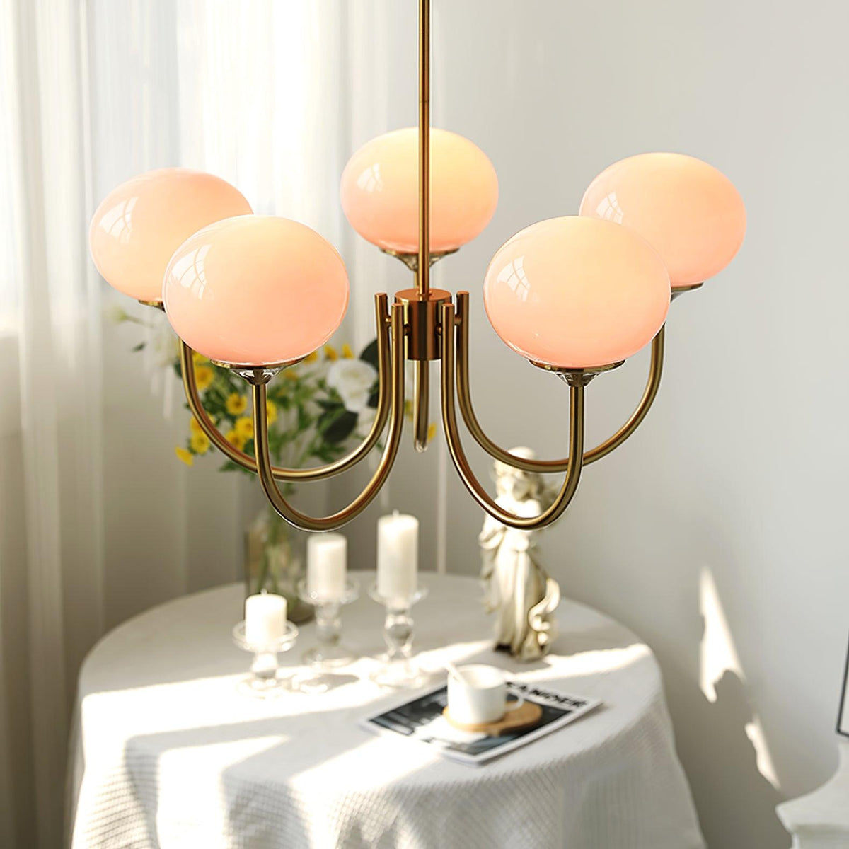 Colored Glass Globe Chandelier in Copper or Chrome — view 32