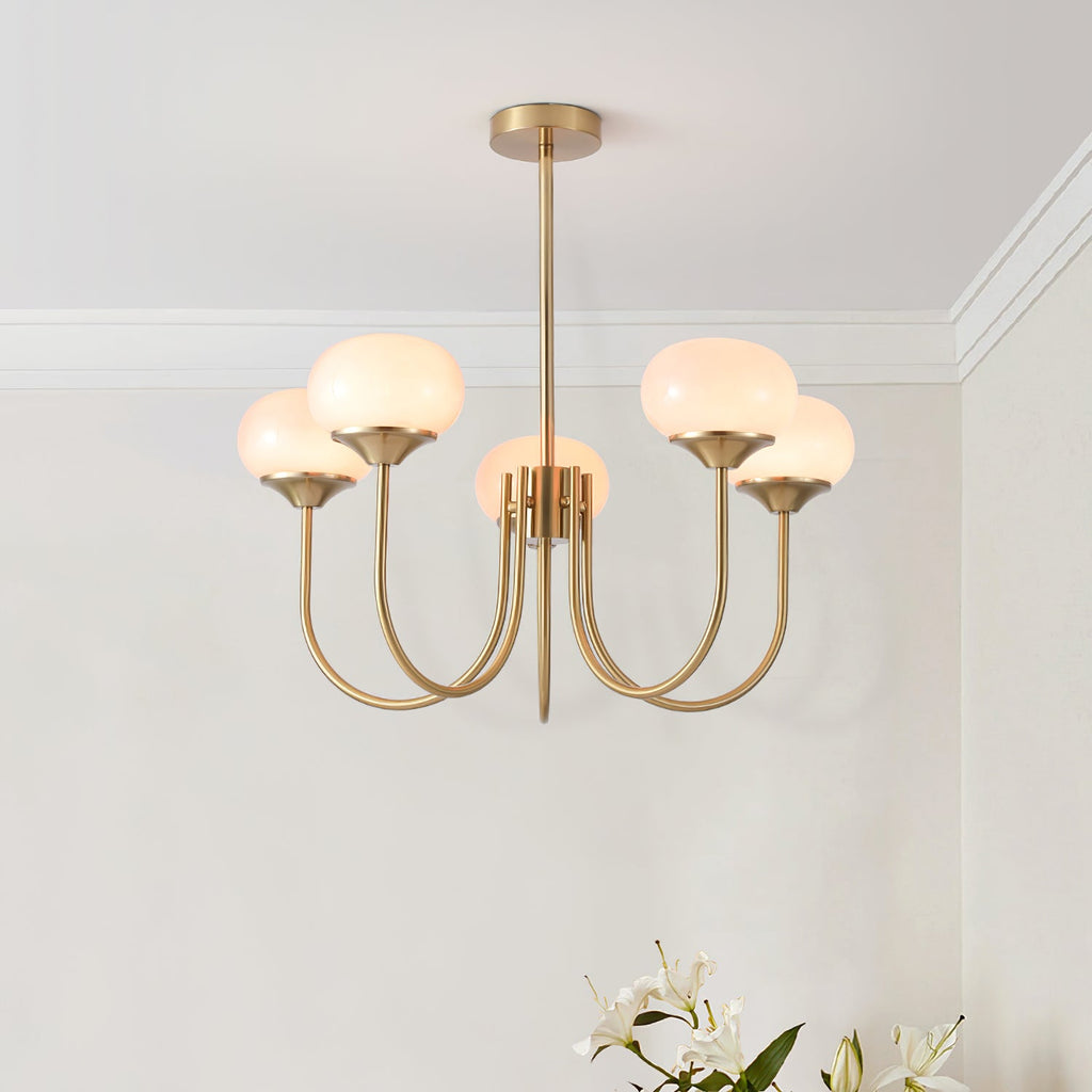 Colored Glass Globe Chandelier in Copper or Chrome — view 33