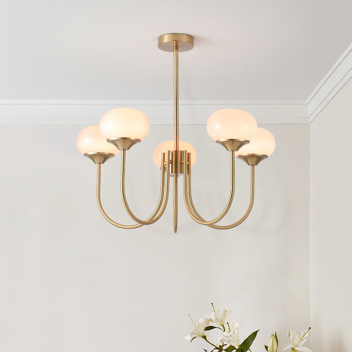 Colored Glass Globe Chandelier in Copper or Chrome — view 33