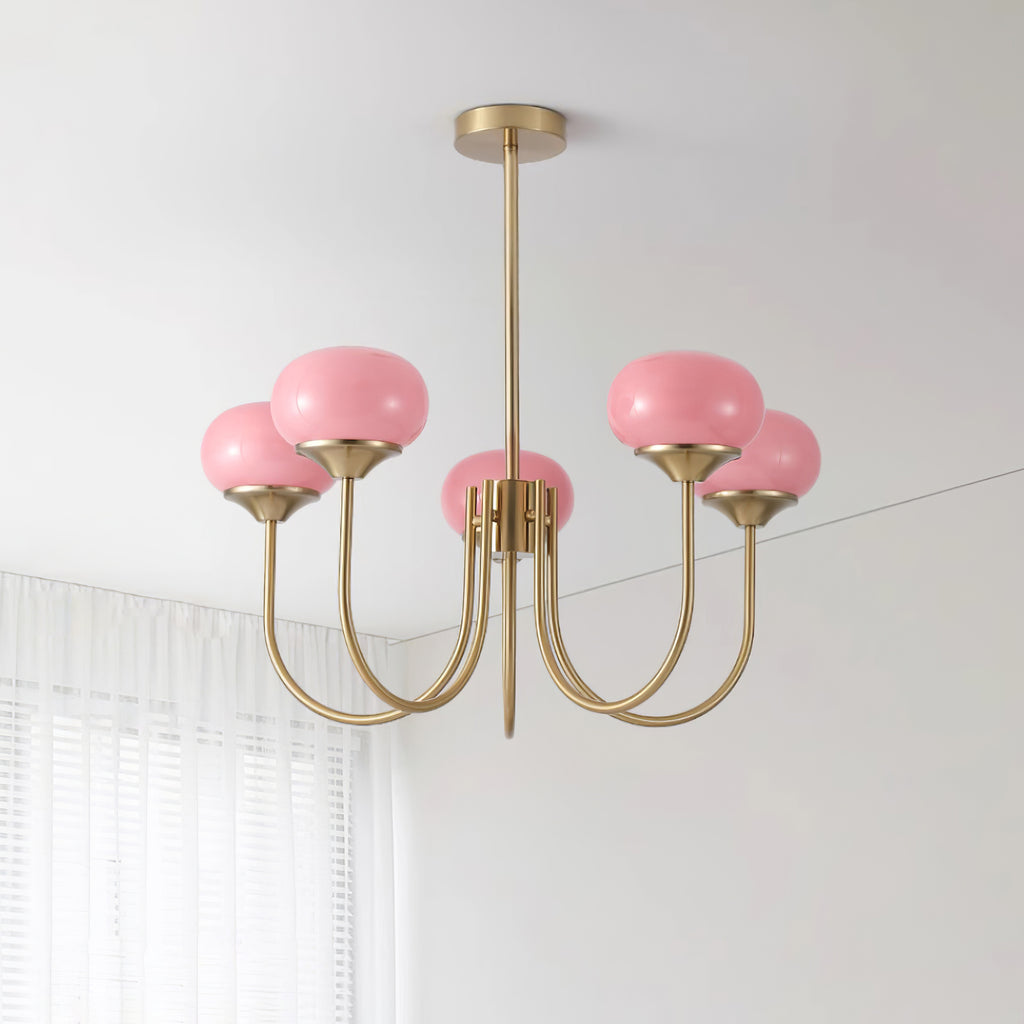 Colored Glass Globe Chandelier in Copper or Chrome — view 34