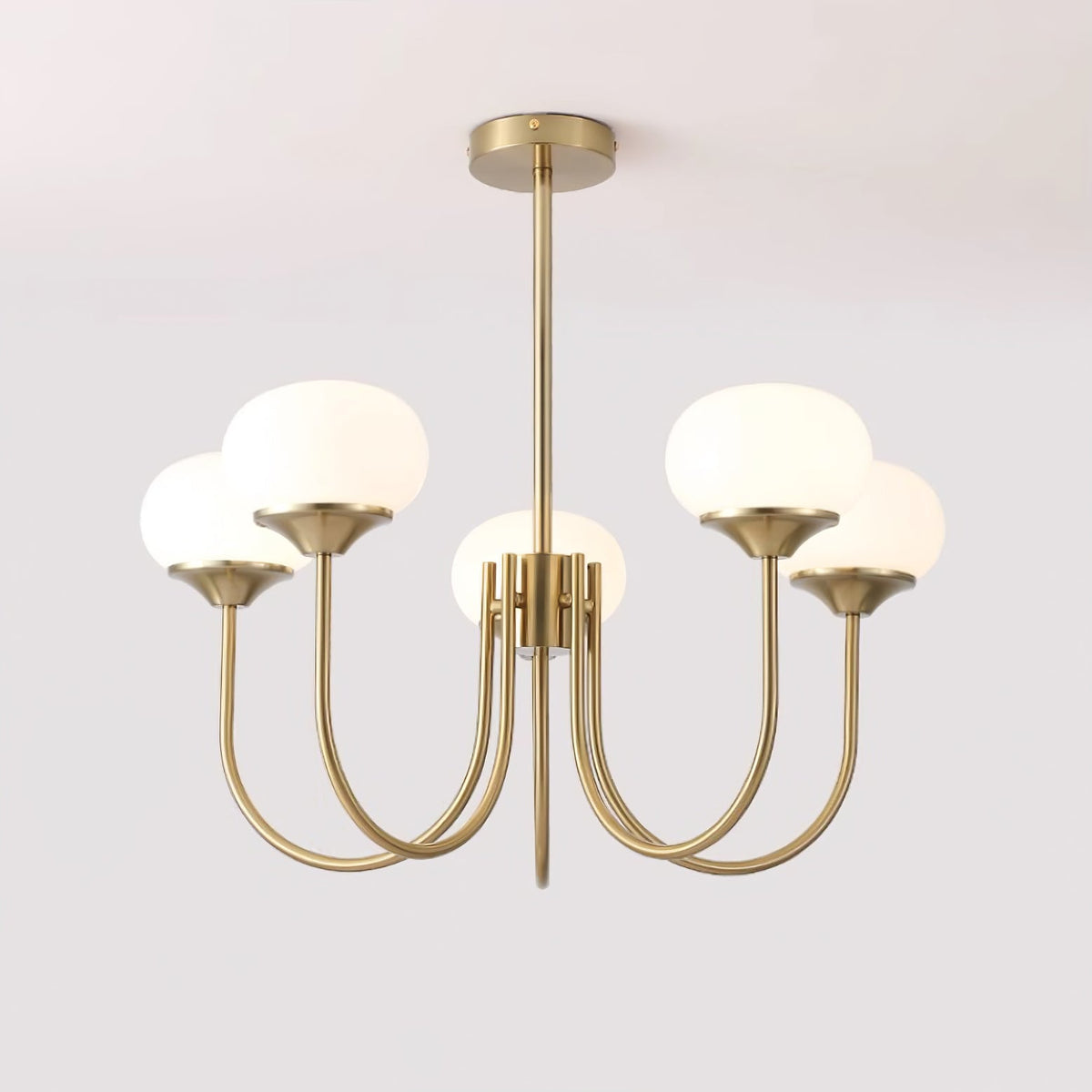 Colored Glass Globe Chandelier in Copper or Chrome — view 36