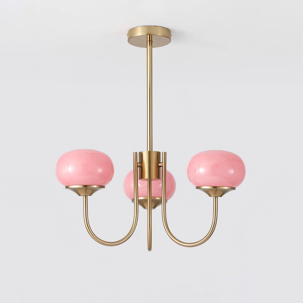 Colored Glass Globe Chandelier in Copper or Chrome — view 38