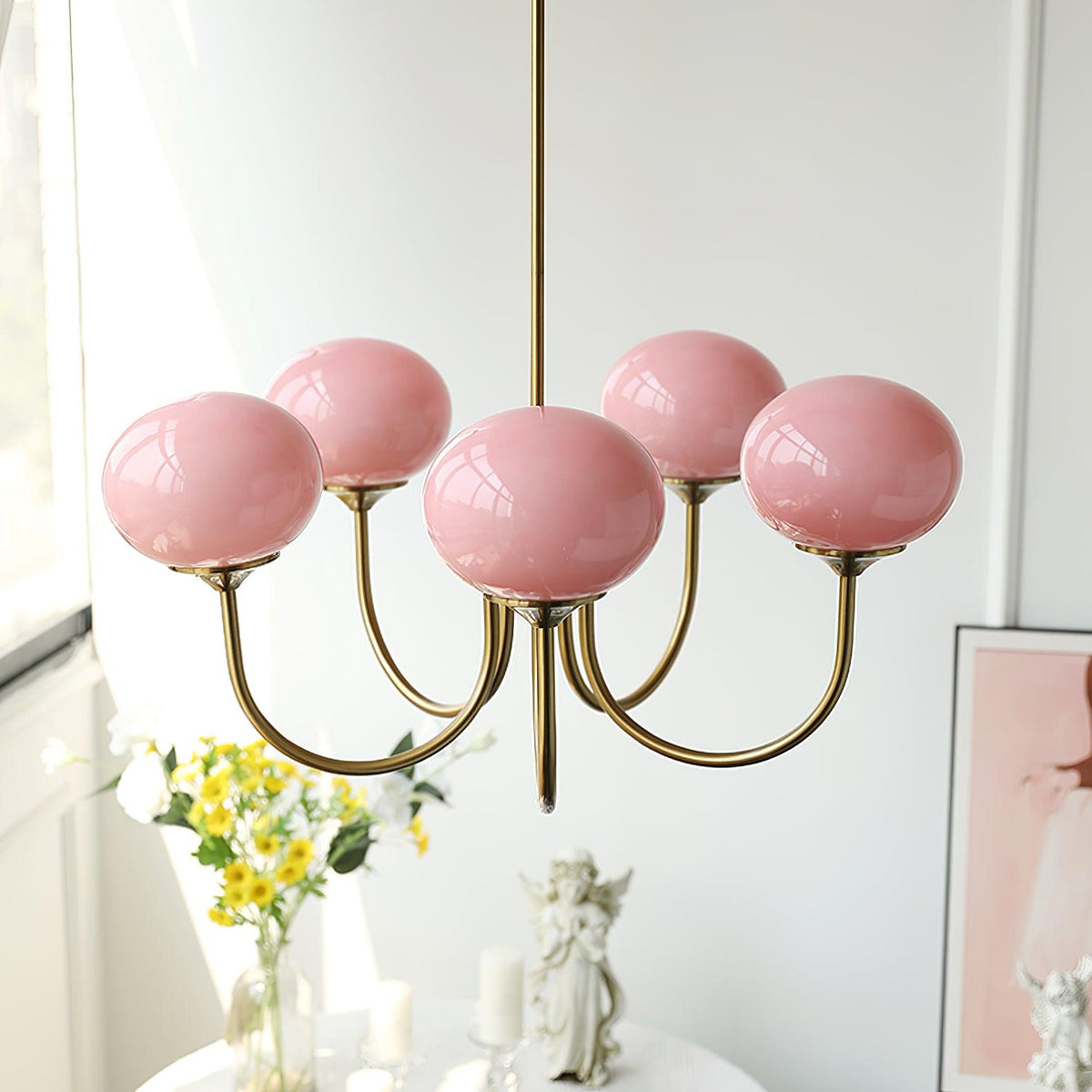 Colored Glass Globe Chandelier in Copper or Chrome — view 41