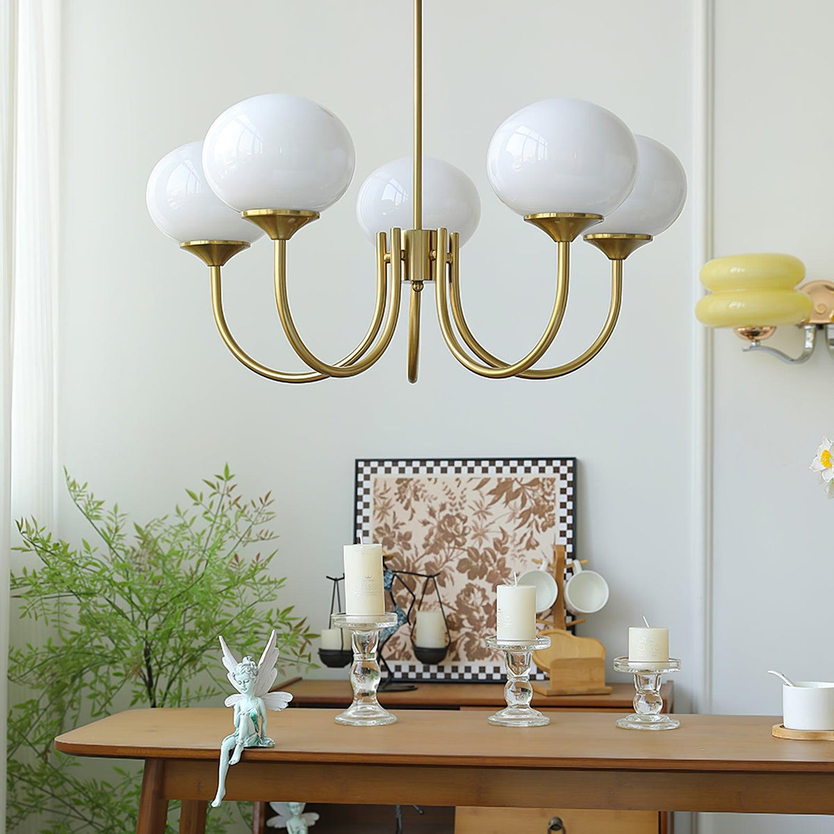 Colored Glass Globe Chandelier in Copper or Chrome — view 43