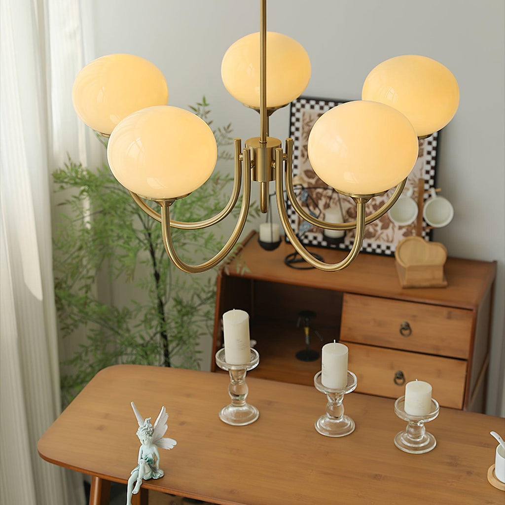Colored Glass Globe Chandelier in Copper or Chrome — view 44