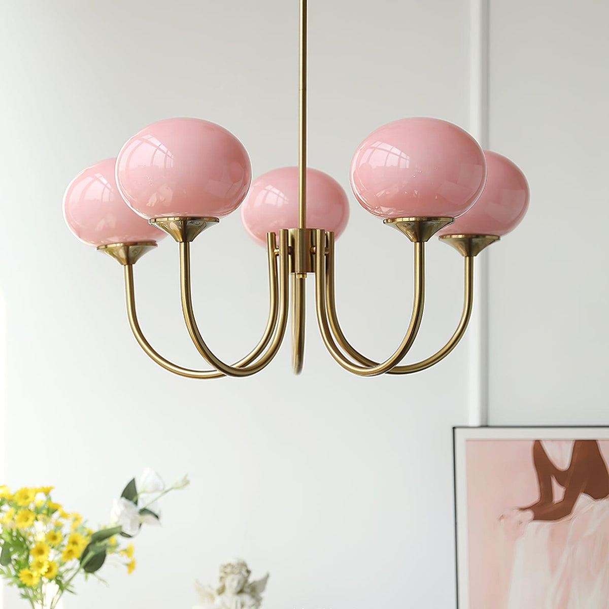Colored Glass Globe Chandelier in Copper or Chrome — view 45