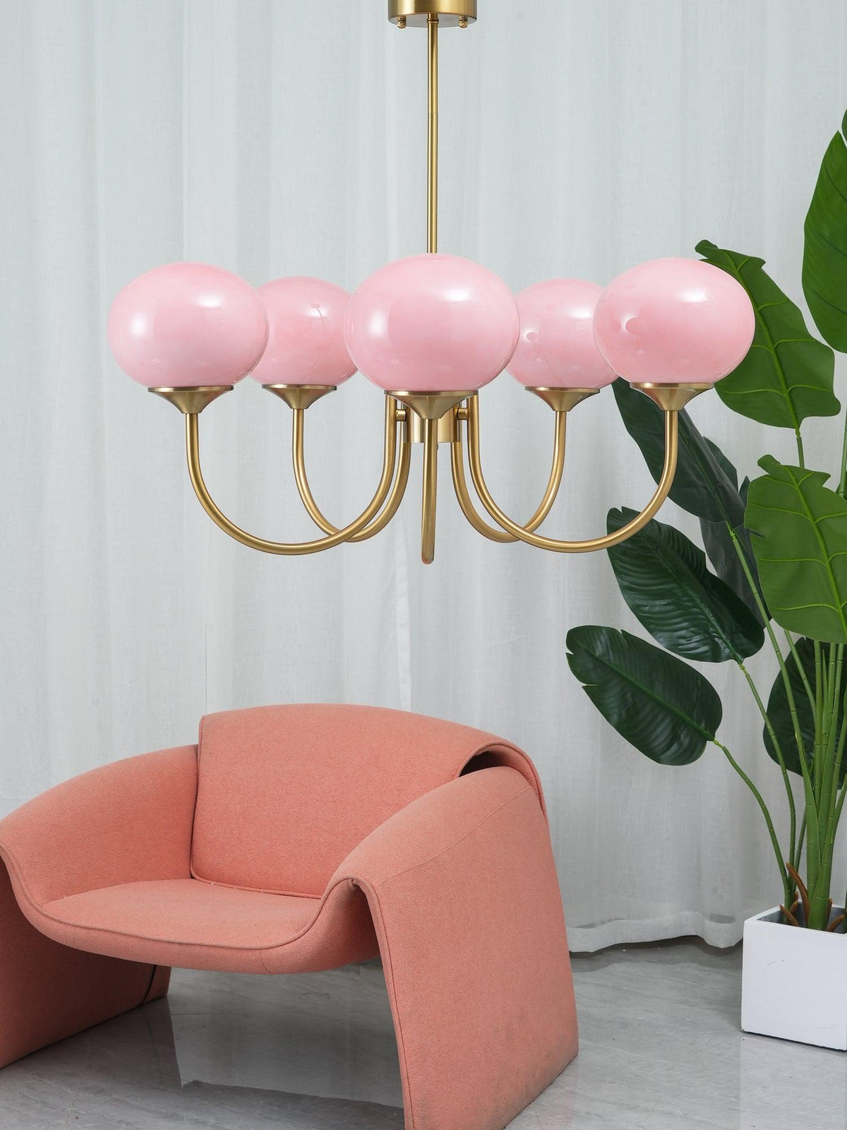 Colored Glass Globe Chandelier in Copper or Chrome — view 46