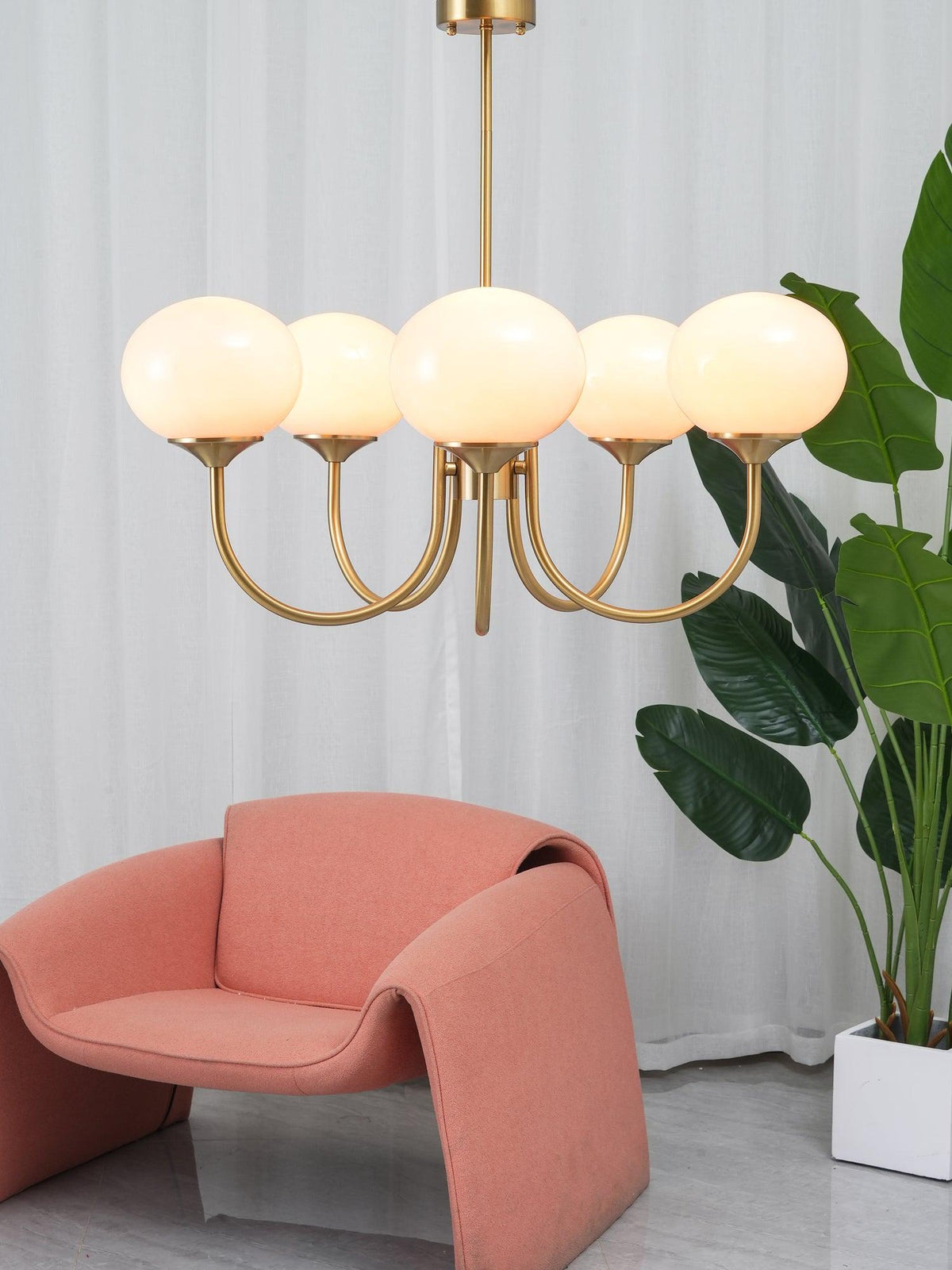Colored Glass Globe Chandelier in Copper or Chrome — view 47