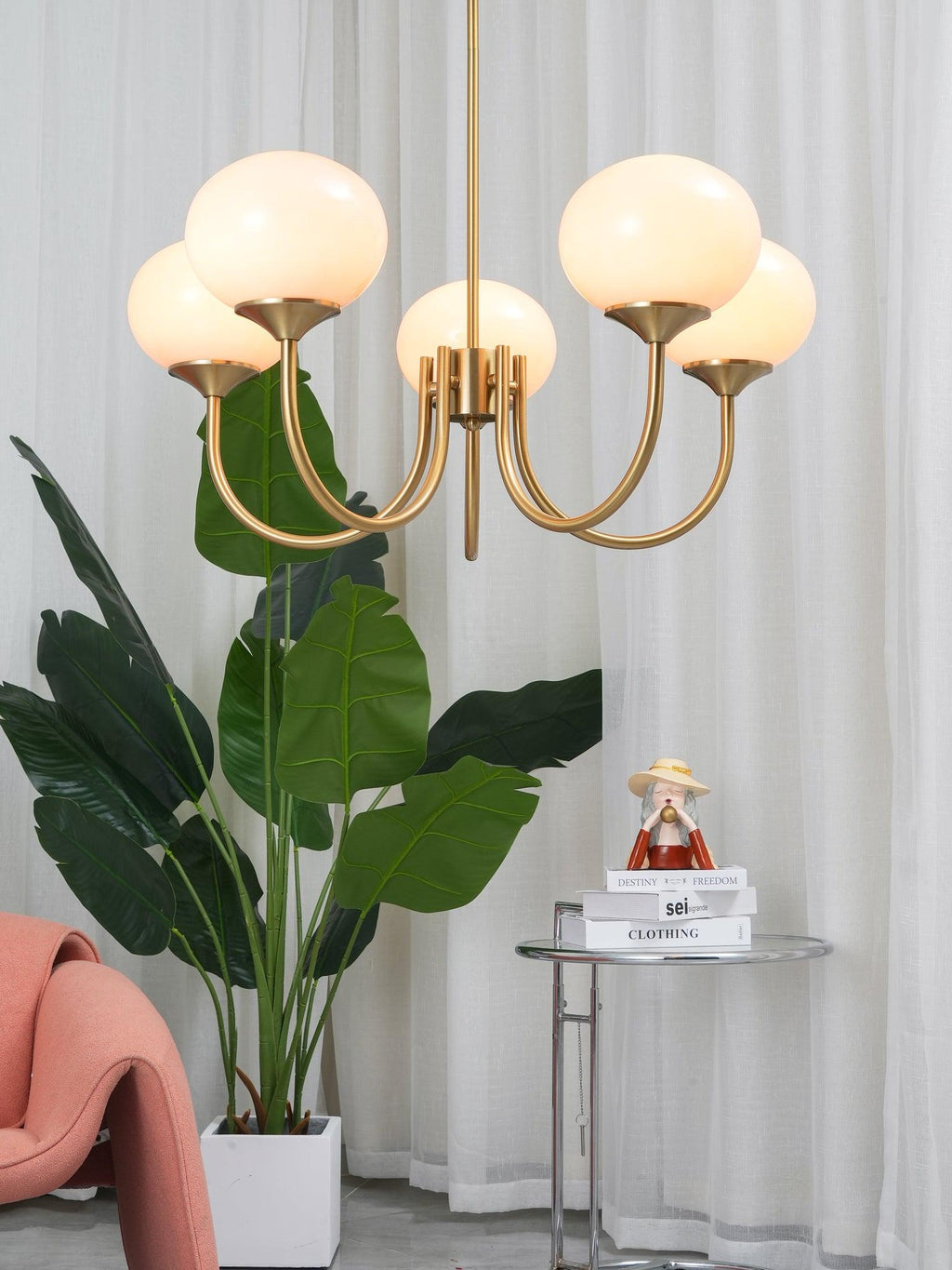 Colored Glass Globe Chandelier in Copper or Chrome — view 48