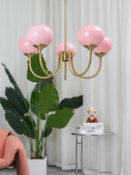 Colored Glass Globe Chandelier in Copper or Chrome — view 49