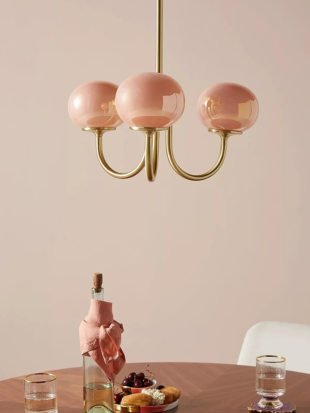 Colored Glass Globe Chandelier in Copper or Chrome — view 53