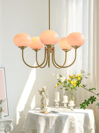 Colored Glass Globe Chandelier in Copper or Chrome — view 54