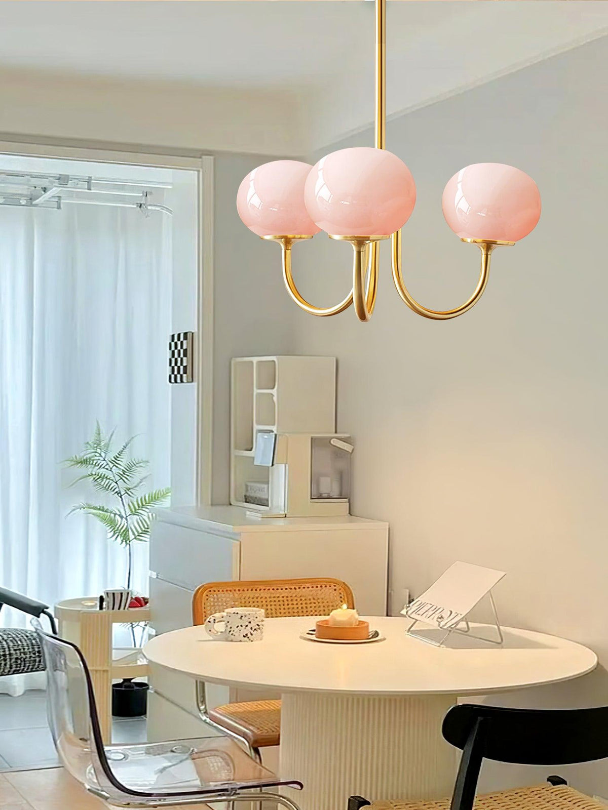 Colored Glass Globe Chandelier in Copper or Chrome — view 55