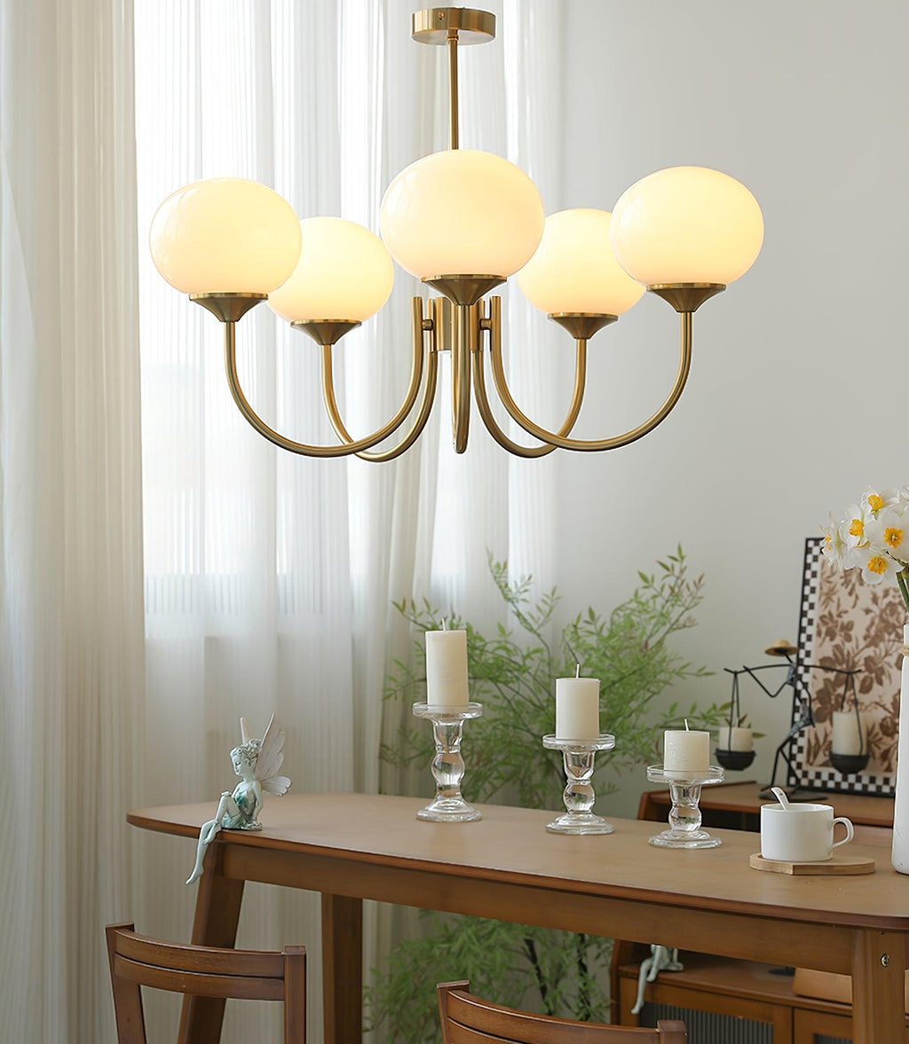 Colored Glass Globe Chandelier in Copper or Chrome — view 56