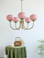 Colored Glass Globe Chandelier in Copper or Chrome — view 57
