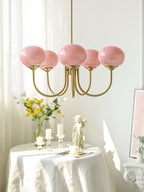 Colored Glass Globe Chandelier in Copper or Chrome — view 58