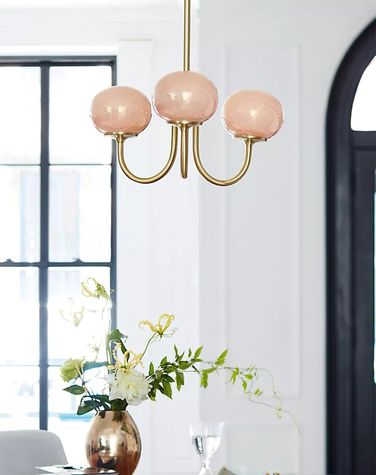 Colored Glass Globe Chandelier in Copper or Chrome — view 59