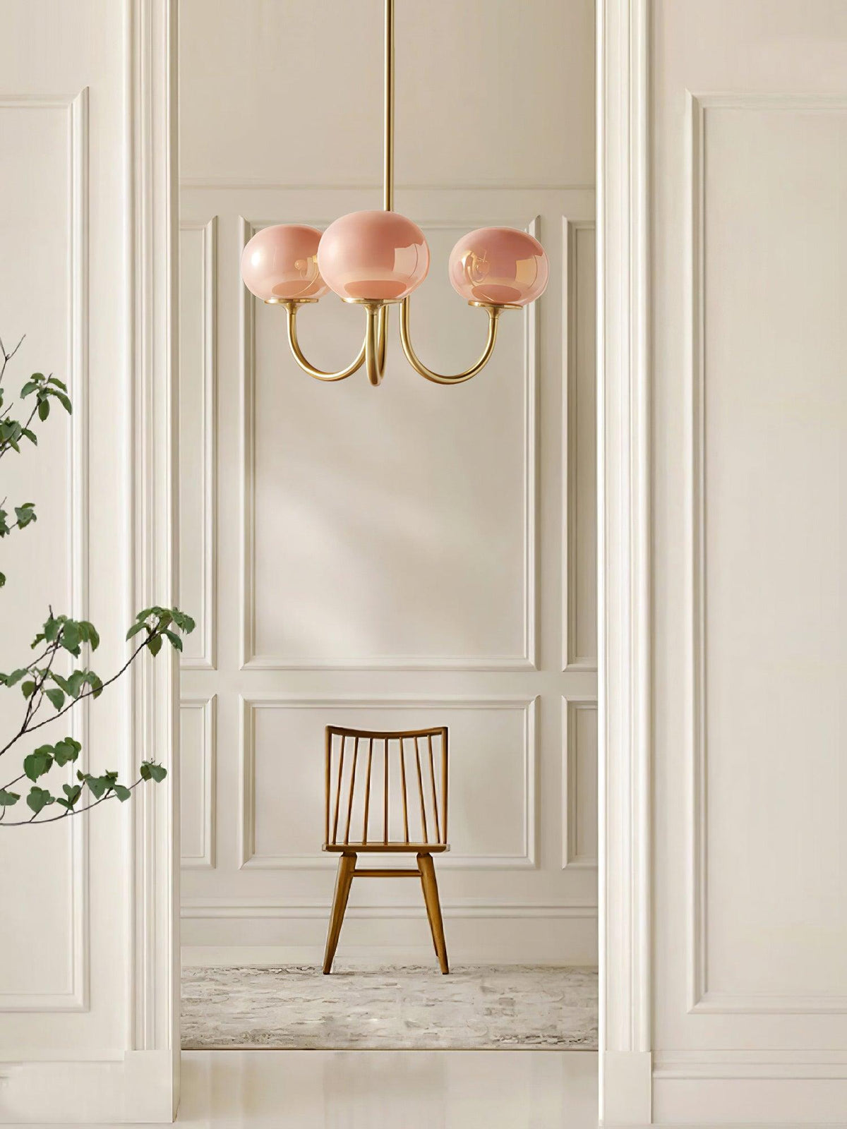 Colored Glass Globe Chandelier in Copper or Chrome — view 61