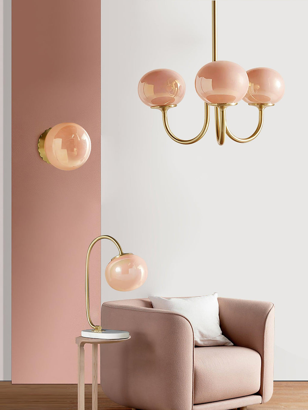 Colored Glass Globe Chandelier in Copper or Chrome — view 62