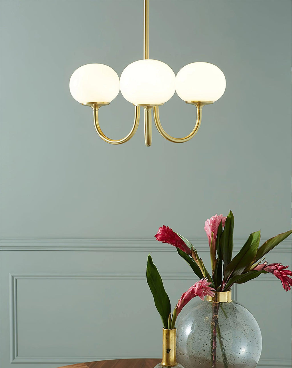 Colored Glass Globe Chandelier in Copper or Chrome — view 63