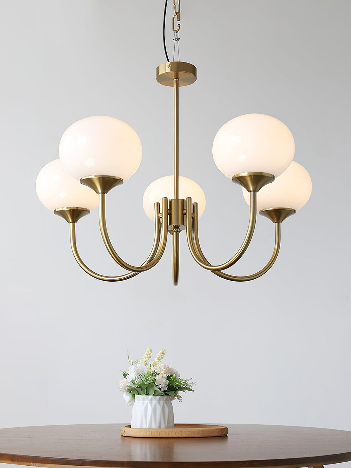 Colored Glass Globe Chandelier in Copper or Chrome — view 65