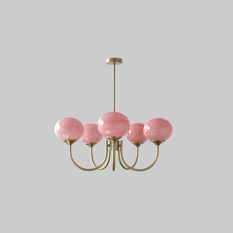 Colored Glass Globe Chandelier in Copper or Chrome — view 69