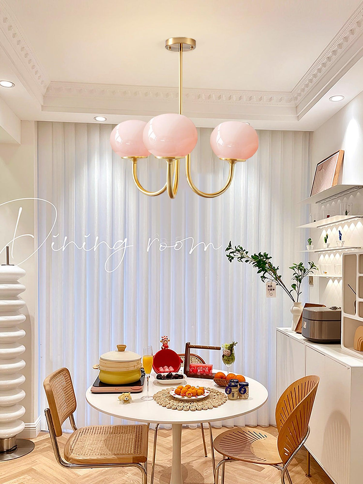 Colored Glass Globe Chandelier in Copper or Chrome — view 73