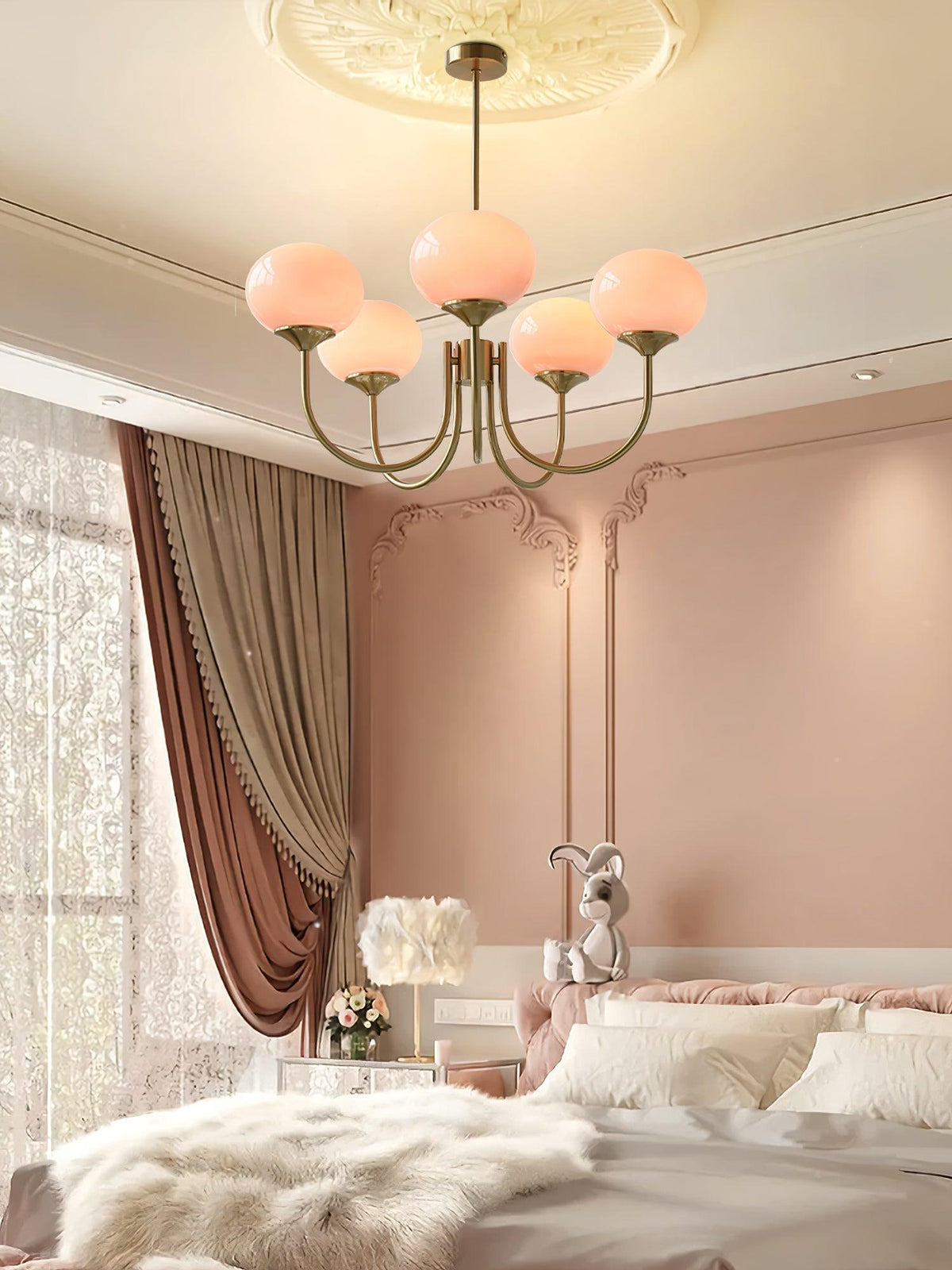 Colored Glass Globe Chandelier in Copper or Chrome — view 74