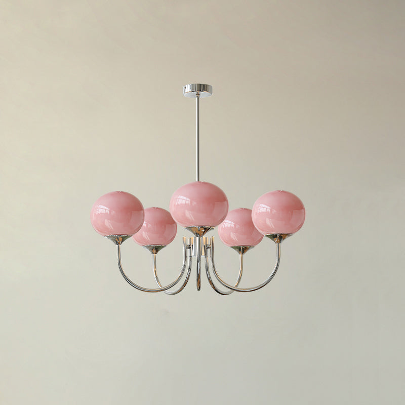 Colored Glass Globe Chandelier in Copper or Chrome — view 77