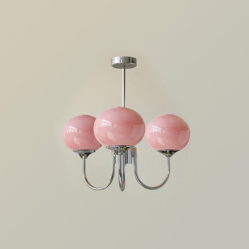Colored Glass Globe Chandelier in Copper or Chrome — view 80