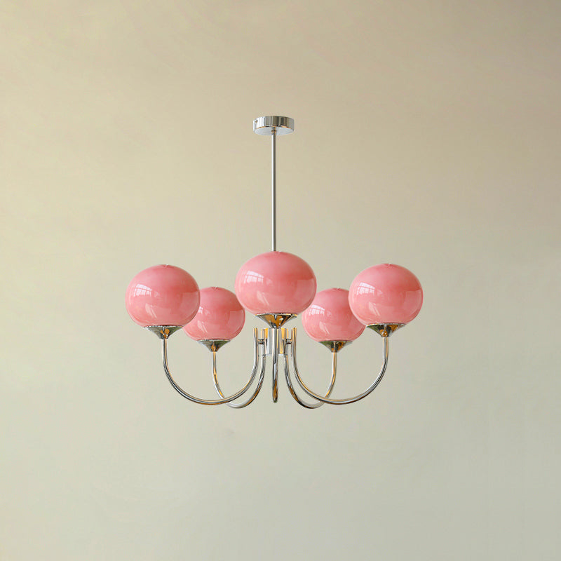 Colored Glass Globe Chandelier in Copper or Chrome — view 81