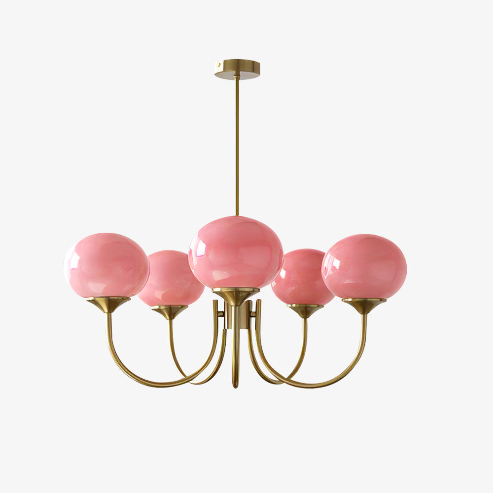 Colored Glass Globe Chandelier in Copper or Chrome — view 82