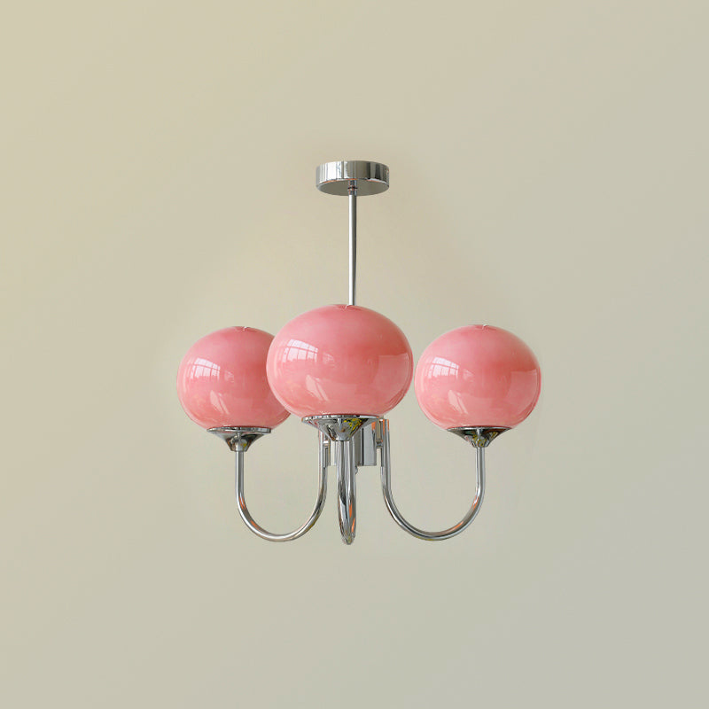 Colored Glass Globe Chandelier in Copper or Chrome — view 83