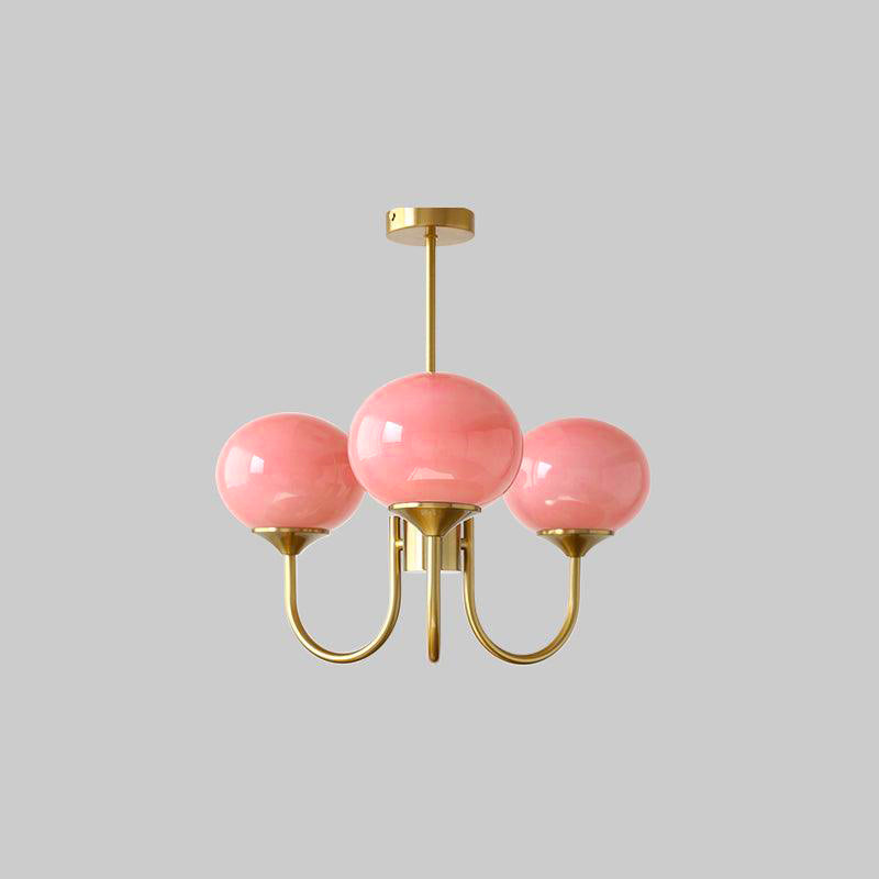 Colored Glass Globe Chandelier in Copper or Chrome — view 84