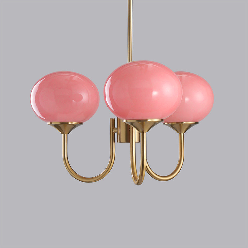 Colored Glass Globe Chandelier in Copper or Chrome — view 86