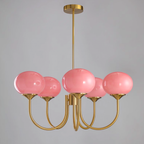 Colored Glass Globe Chandelier in Copper or Chrome — view 87