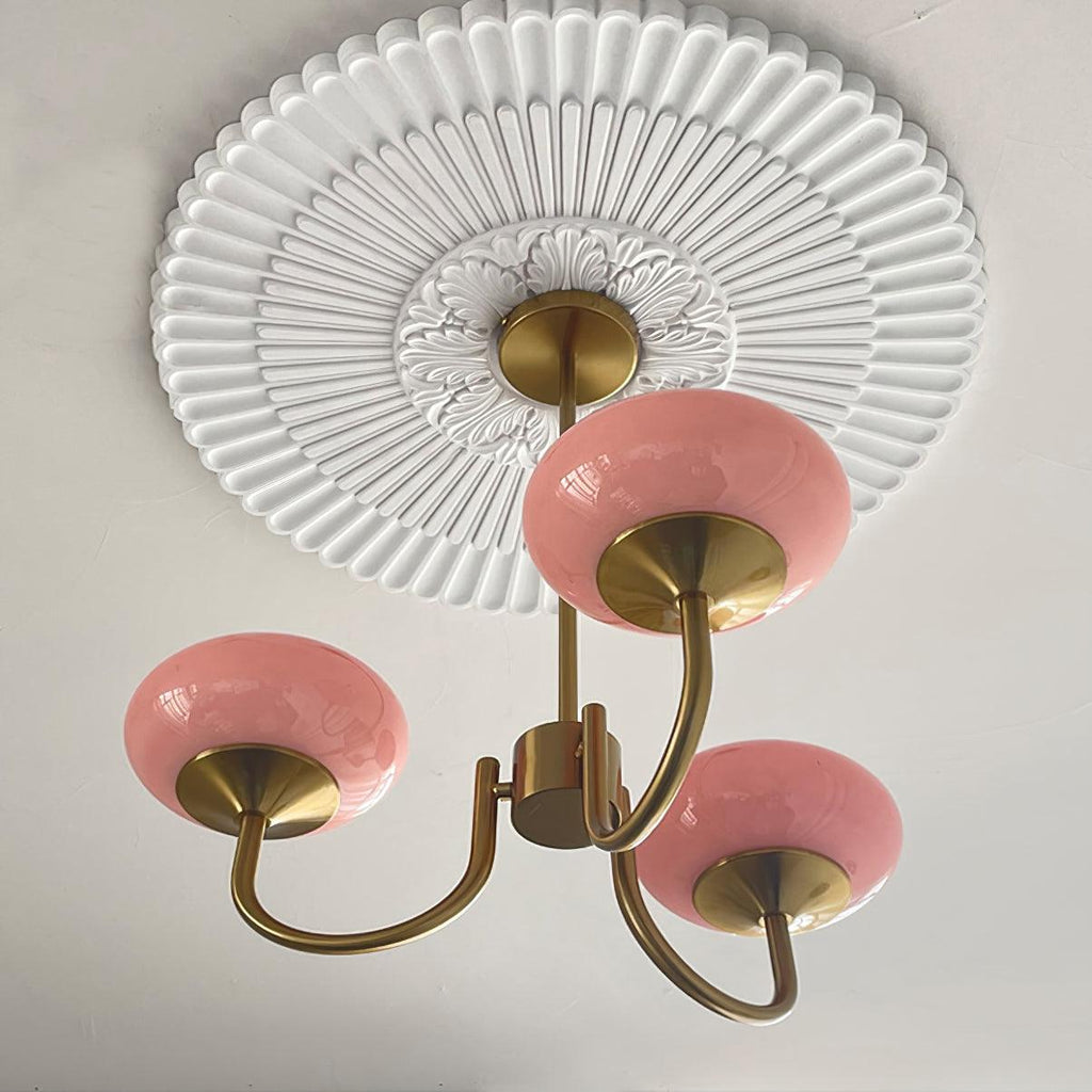 Colored Glass Globe Chandelier in Copper or Chrome — view 89