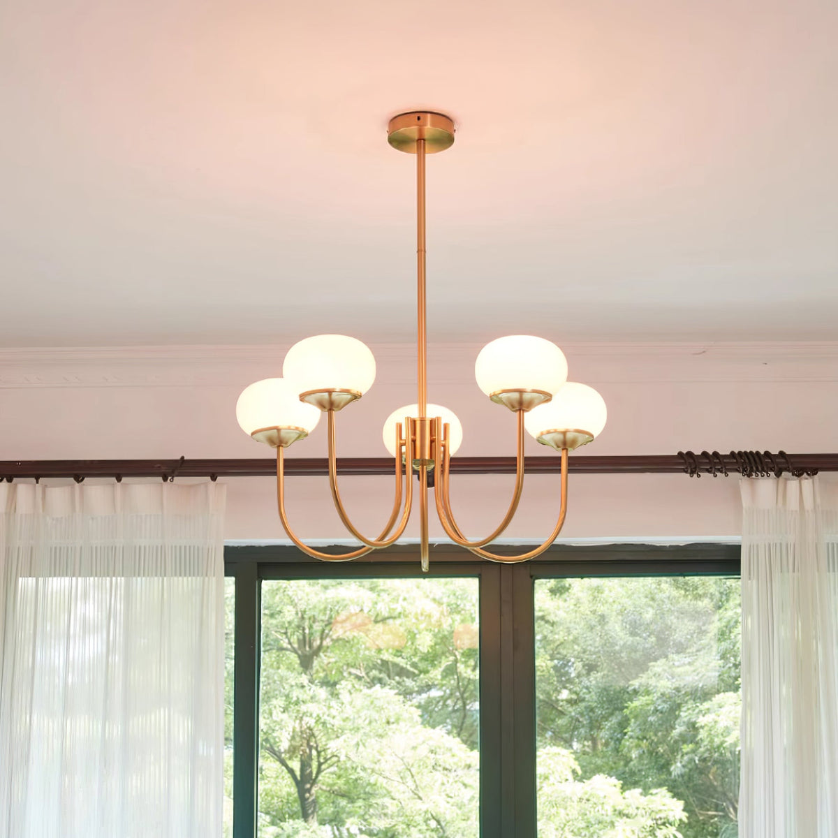 Colored Glass Globe Chandelier in Copper or Chrome — view 91