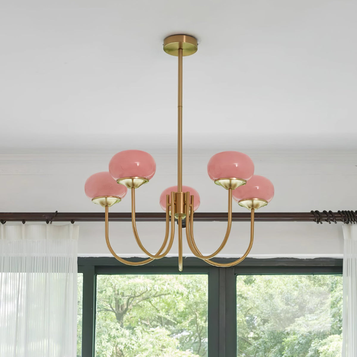 Colored Glass Globe Chandelier in Copper or Chrome — view 93