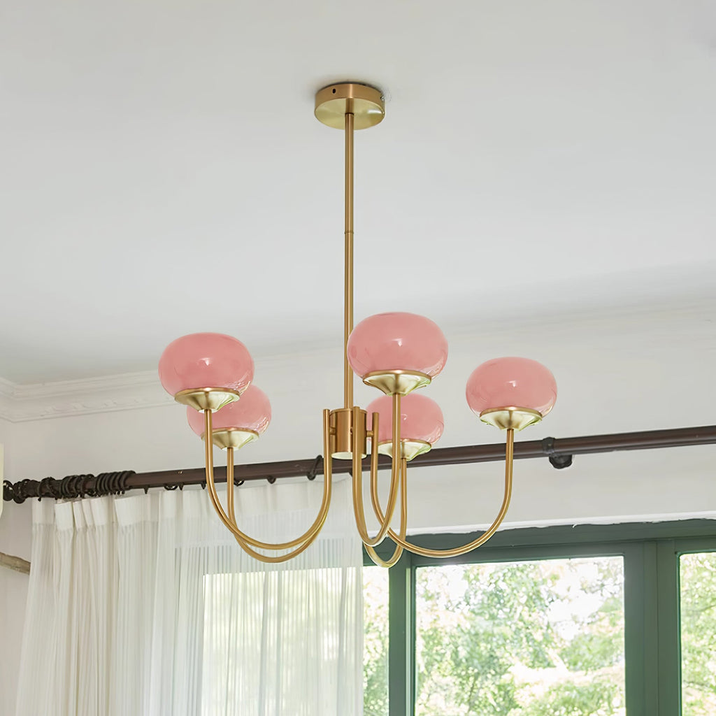 Colored Glass Globe Chandelier in Copper or Chrome — view 94