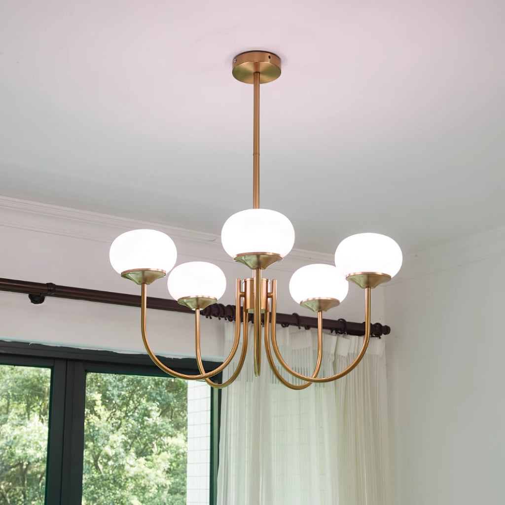 Colored Glass Globe Chandelier in Copper or Chrome — view 95