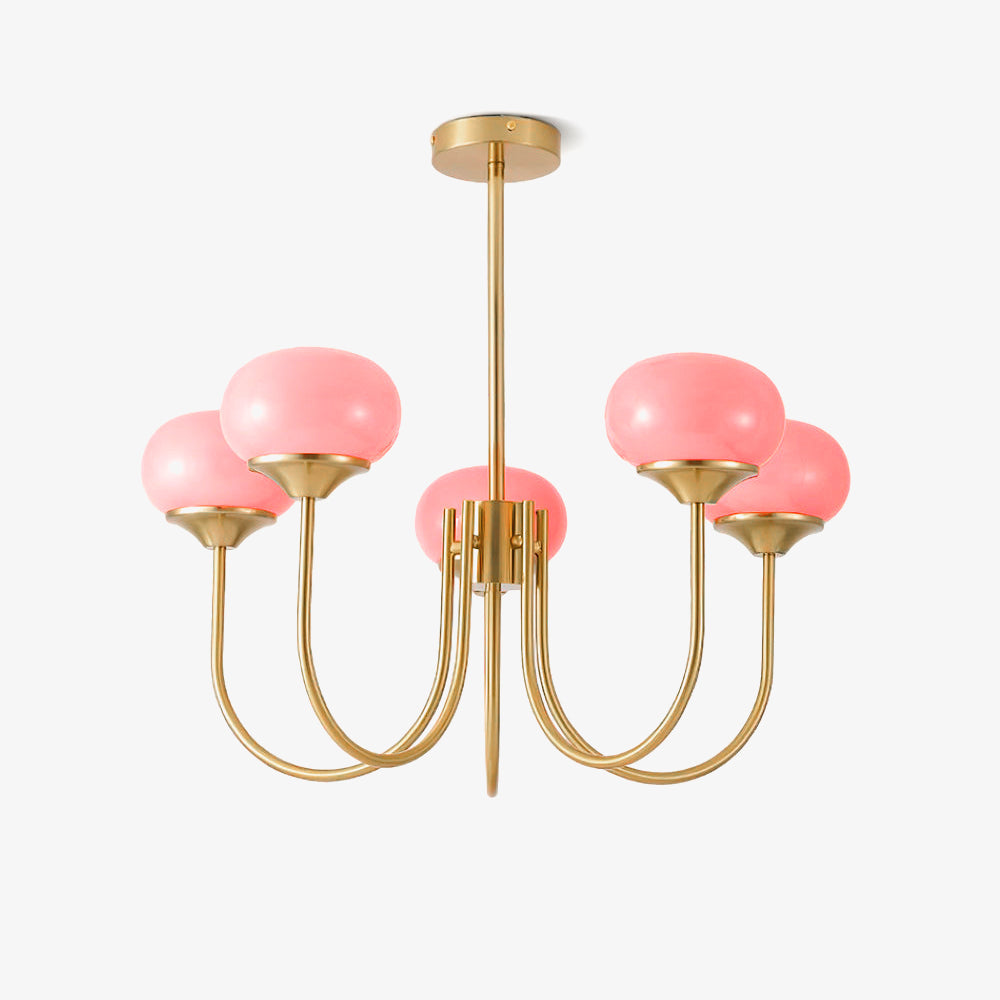 Colored Glass Globe Chandelier in Copper or Chrome — view 98