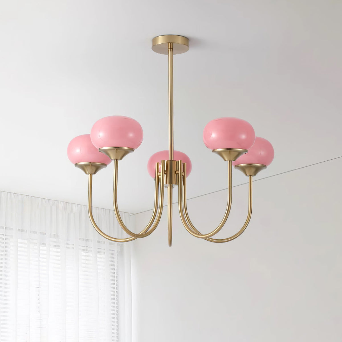Colored Glass Globe Chandelier in Copper or Chrome — view 100