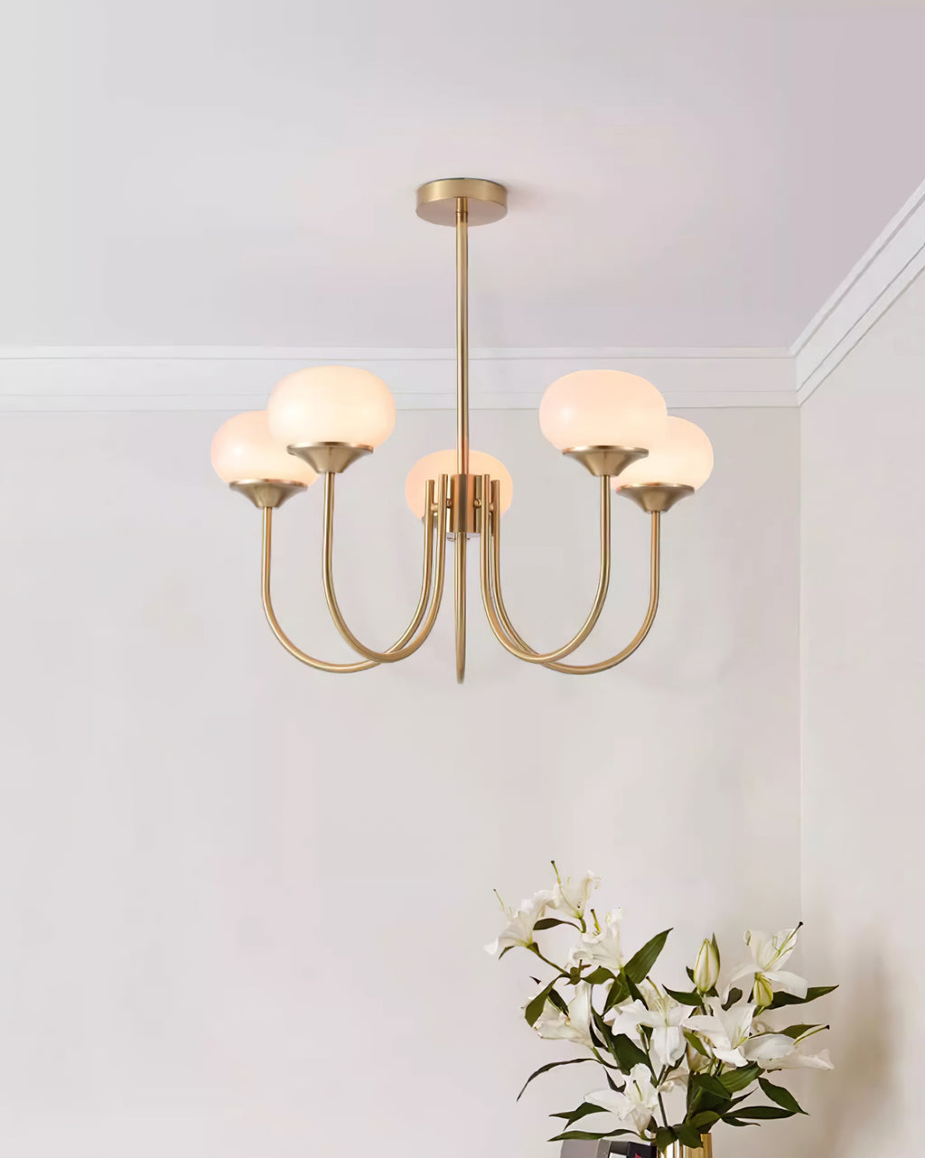 Colored Glass Globe Chandelier in Copper or Chrome — view 101