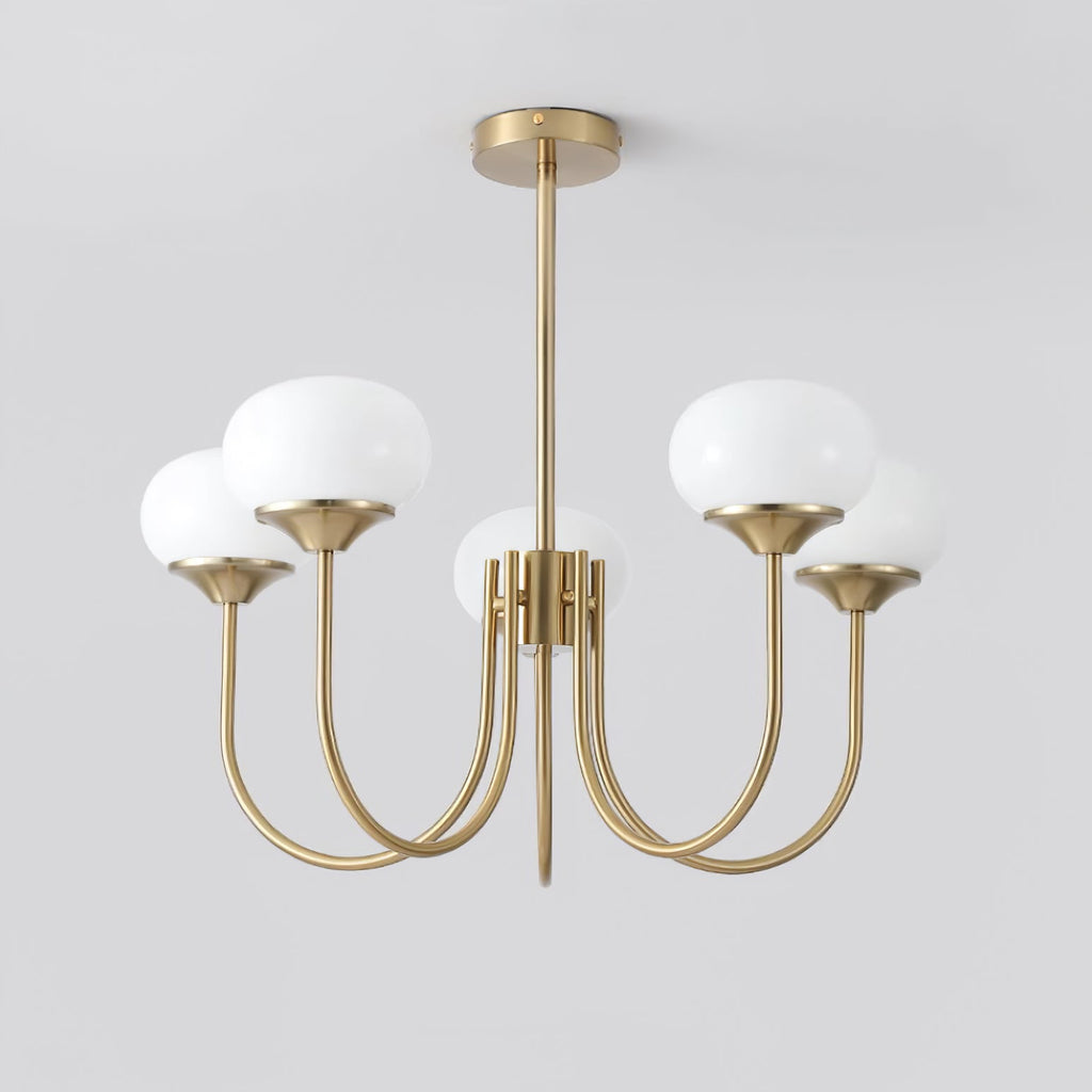 Colored Glass Globe Chandelier in Copper or Chrome — view 103