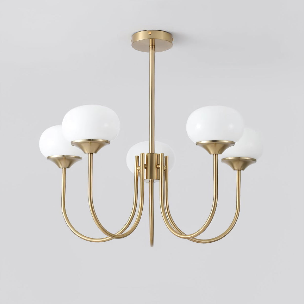 Colored Glass Globe Chandelier in Copper or Chrome — view 103