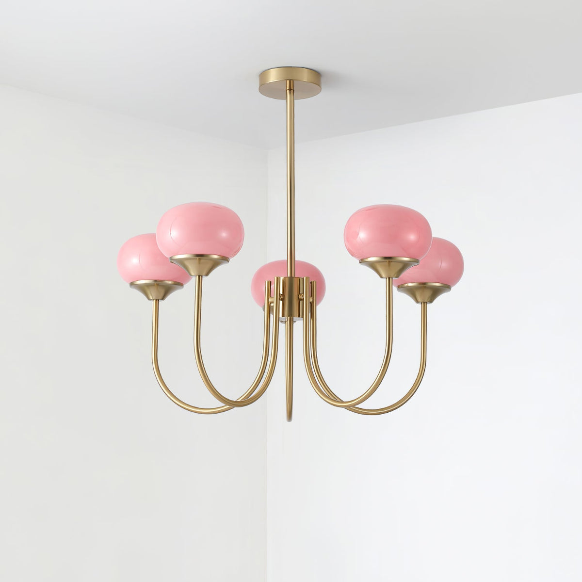 Colored Glass Globe Chandelier in Copper or Chrome — view 104